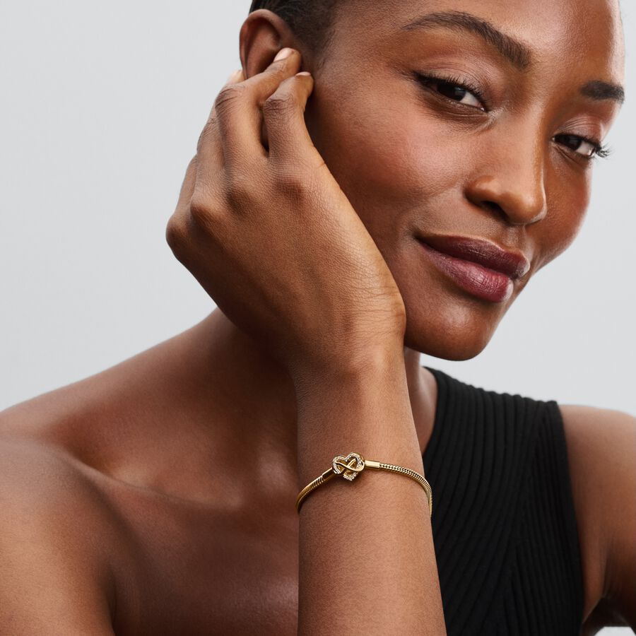 Pulseira Corrente Snake Fecho Coração Infinito Brilhante